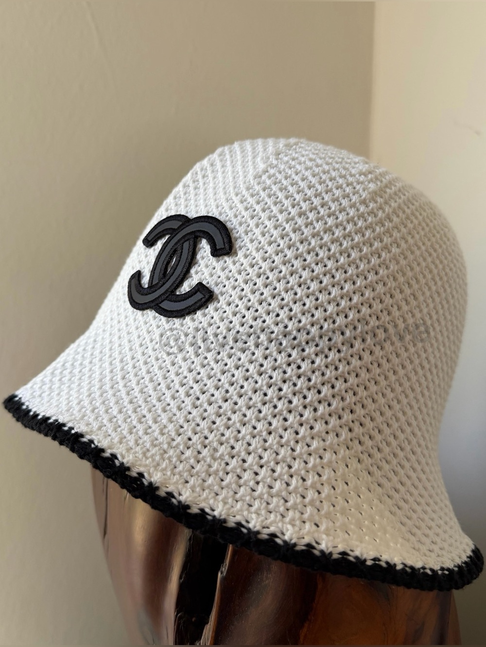 CC Black & White Crochet Knit Luxury Bucket Hat